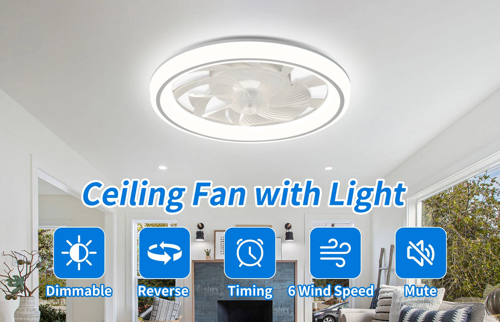Ventilatore da Soffitto Intelligente con Telecomando e Luce Dimmerabile, Moderno per Camera da Letto, Silenzioso con LED