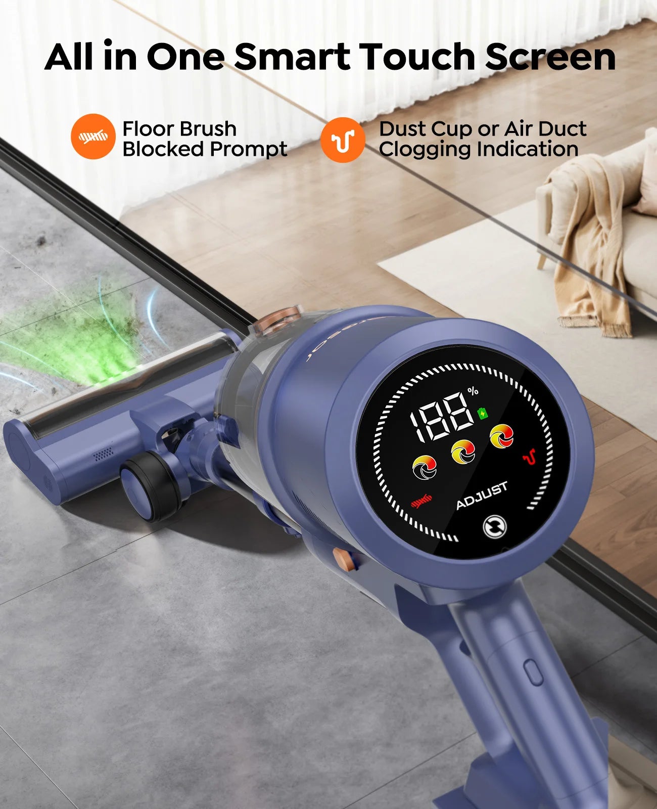 Laresar V11 650W 75000PA Ultra-robuster Akku-Staubsauger, 90 Minuten Laufzeit, herausnehmbarer Akku und intelligentes Display