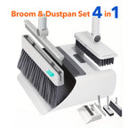 4-in-1-Set aus faltbarer Kehrgarnitur mit integrierten Kammzähnen, mehreren Ersatzköpfen, strapazierfähigem Reinigungsset für Zuhause, Küche, Bad und Bodenreinigung.