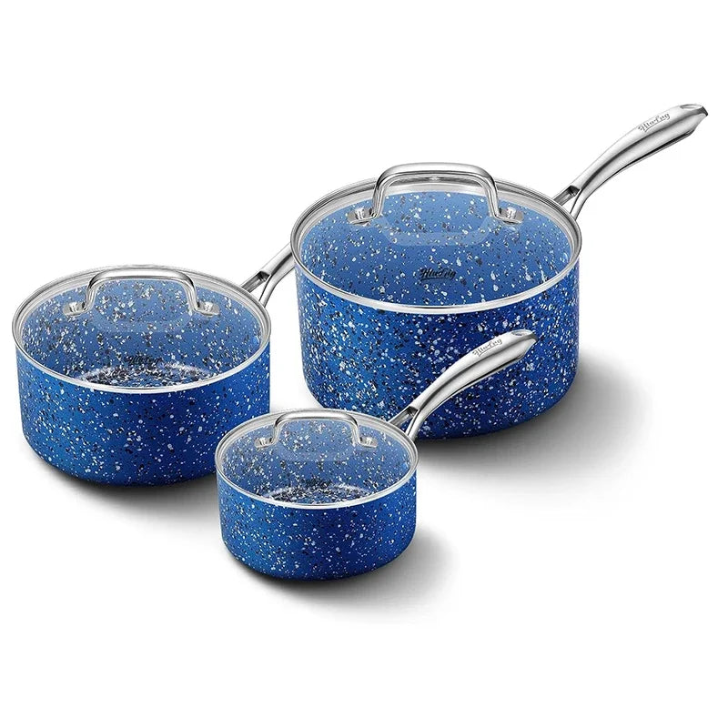 HLAFRG 3 pz/set Pentola Premium Durevole Rivestimento in Granito Pentola per Zuppa Pentola per Latte Domestico con Coperchio in Vetro per Fornello a Induzione Utensili da Cucina