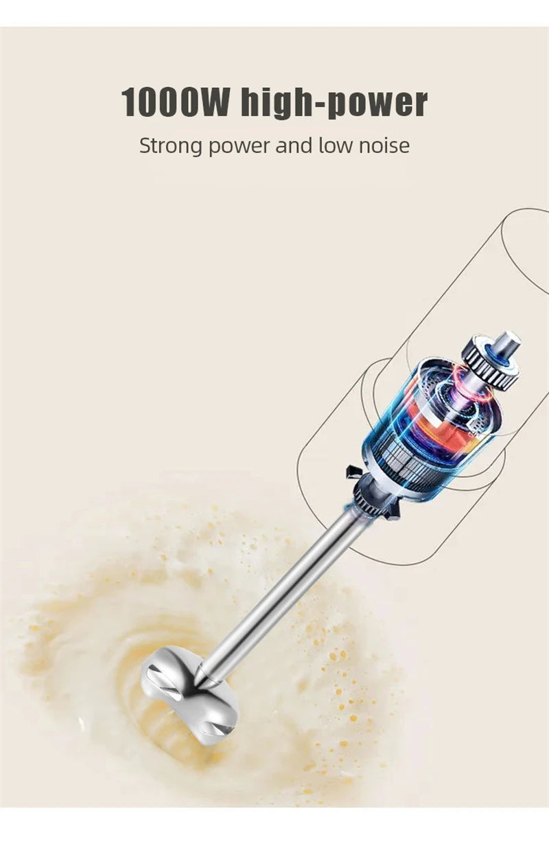 Edelstahl 4-in-1 Stabmixer Set, Handmixer, Gemüseschneider und Fleischwolf, Smoothie Maker