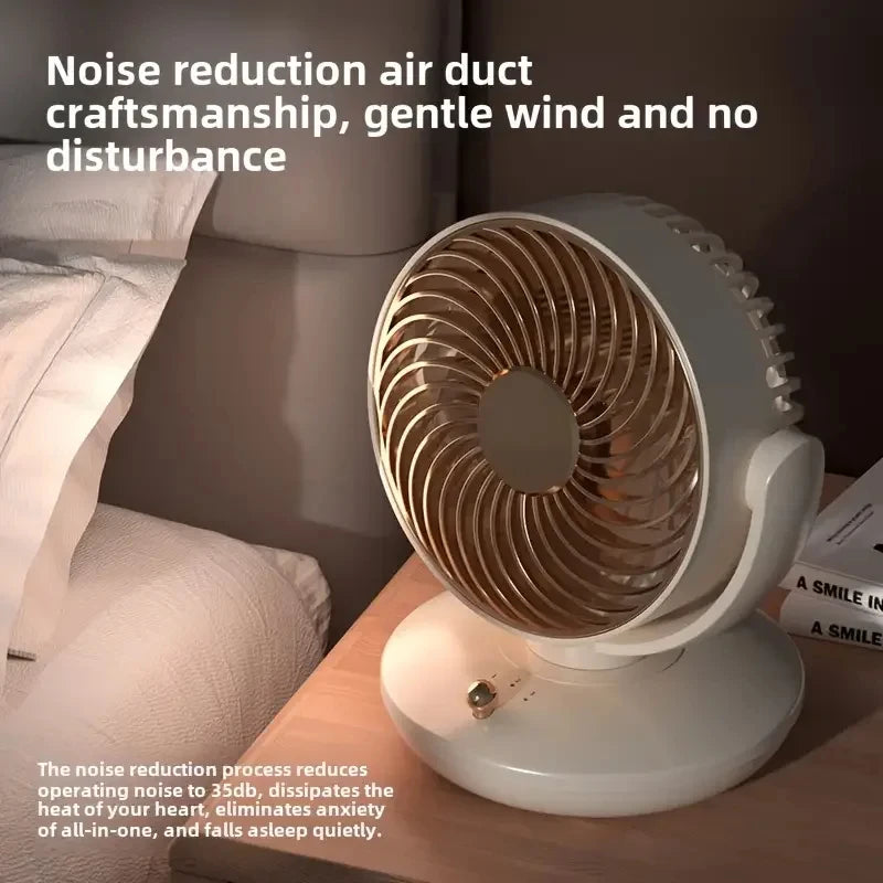 Ventilatore da tavolo ricaricabile con oscillazione, 3 velocità, USB, silenzioso, alimentato a batteria Bianco Verde