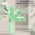 Mini Ventilatore USB con Display LED, Silenzioso 3 Velocità, Ricaricabile 1200mAh, Portatile da Scrivania per Ufficio Casa Viaggio, 2 Colori (Blu Marino/Verde Oliva)
