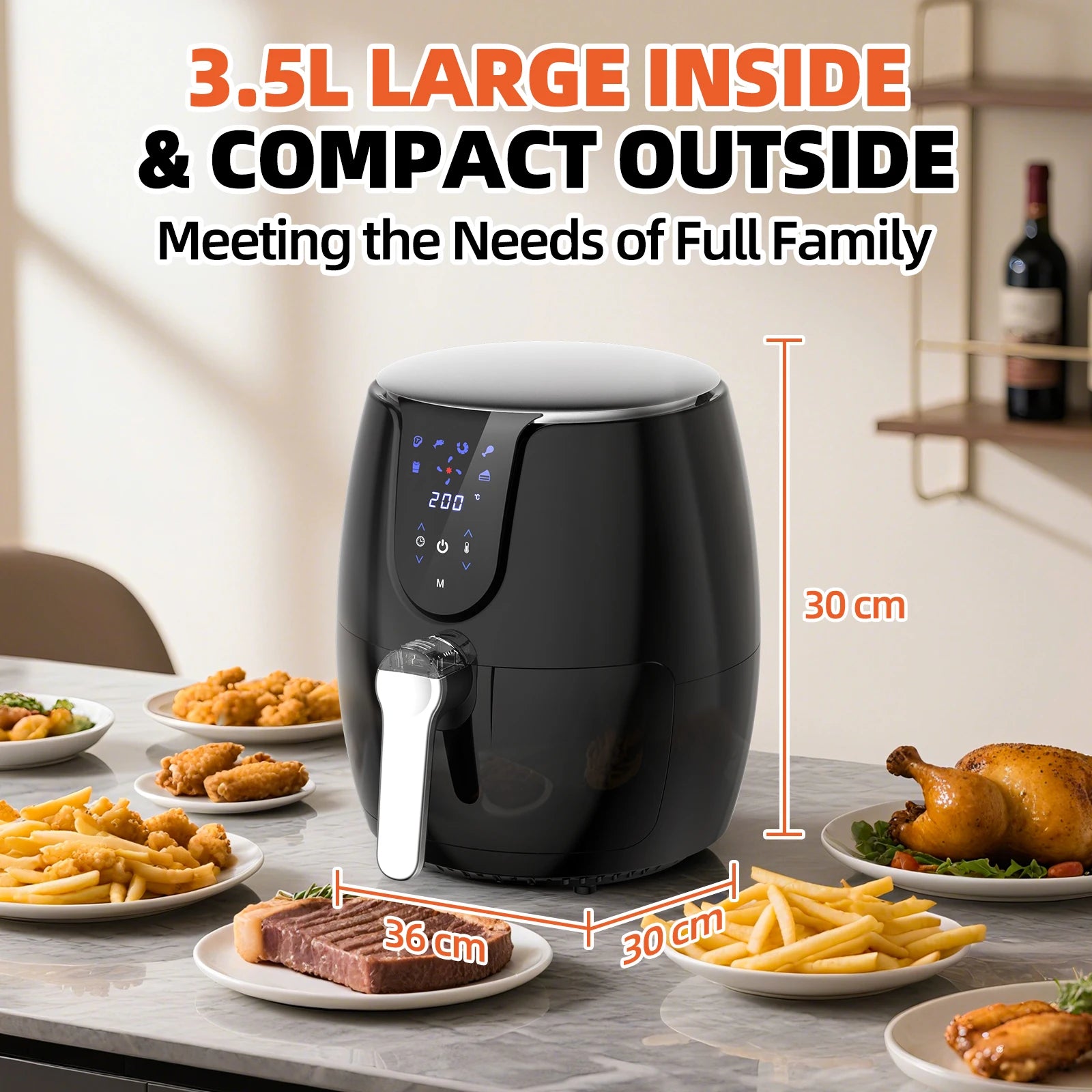 Friggitrice ad Aria 3.5L 1500W con 6 Funzioni di Cottura - Cestello Antiaderente Lavabile in Lavastoviglie