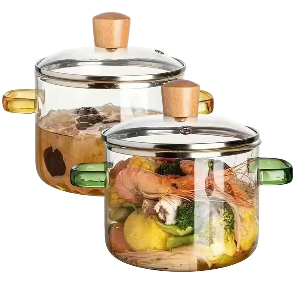1600 ml durchsichtiger Glas-Suppentopf, großer Suppentopf aus Borosilikatglas, Glas-Kochtopf mit Deckel, Suppentopf