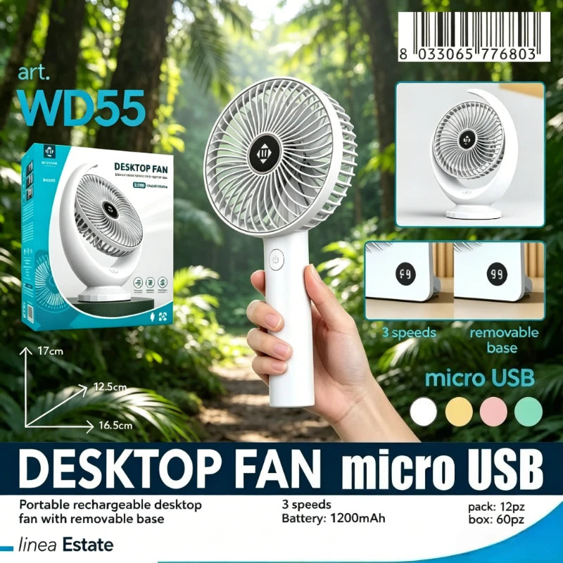 Mini ventilatore da scrivania a 3 velocità WETECH, ventilatore portatile ricaricabile tramite USB, piccolo dispositivo di raffreddamento silenzioso per casa, ufficio, viaggi all'aperto