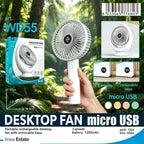 Mini ventilatore da scrivania a 3 velocità WETECH, ventilatore portatile ricaricabile tramite USB, piccolo dispositivo di raffreddamento silenzioso per casa, ufficio, viaggi all'aperto