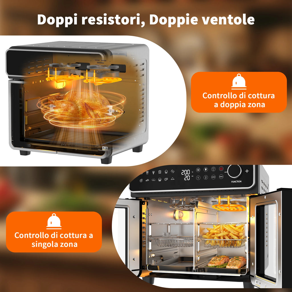 Friggitrice ad Aria EMPHSISM AFTO-2307DT 23L 2400W Doppia Zona Acciaio Inox
