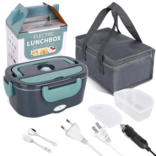 2 in 1 Scatola per il pranzo con riscaldamento elettrico 1.5L per casa/auto 220V 60W, contenitore portatile per alimenti in acciaio inossidabile Bento Box
