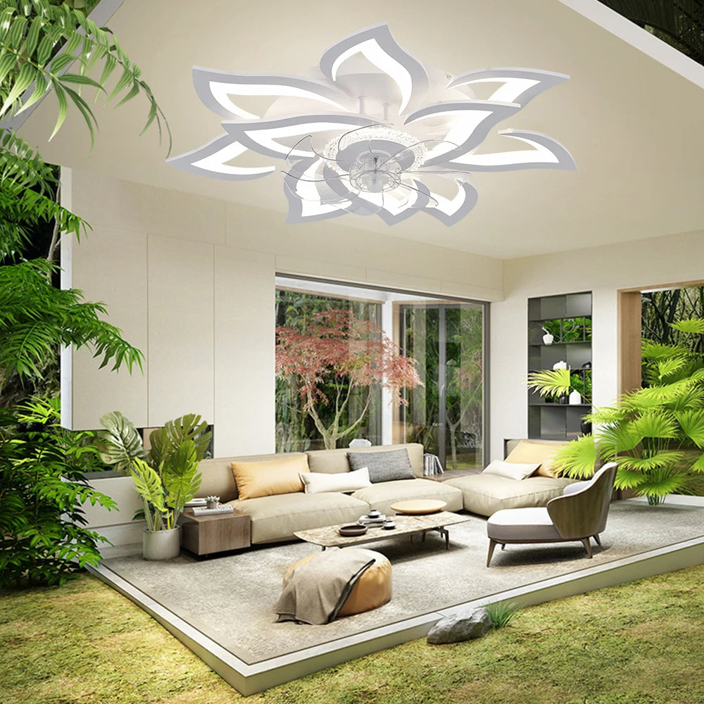 Ventilatore da soffitto con lampada LED, in acrilico a forma di loto, 6 velocità, silenzioso, a risparmio energetico, con luce integrata