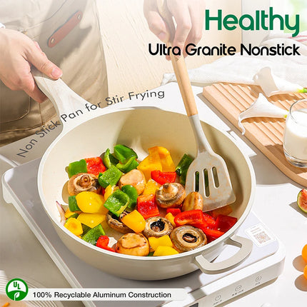 DONNOR 15 Pezzi Pentole e Padelle in Ceramica Set di Pentole Sane Antiaderenti Set da Cucina con Padella a Induzione RV JT530