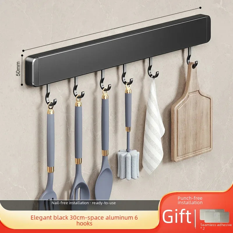 Scaffale da cucina non perforato Scaffali montati a parete Accessori per utensili da cucina con organizer porta cucchiaio con gancio mobile