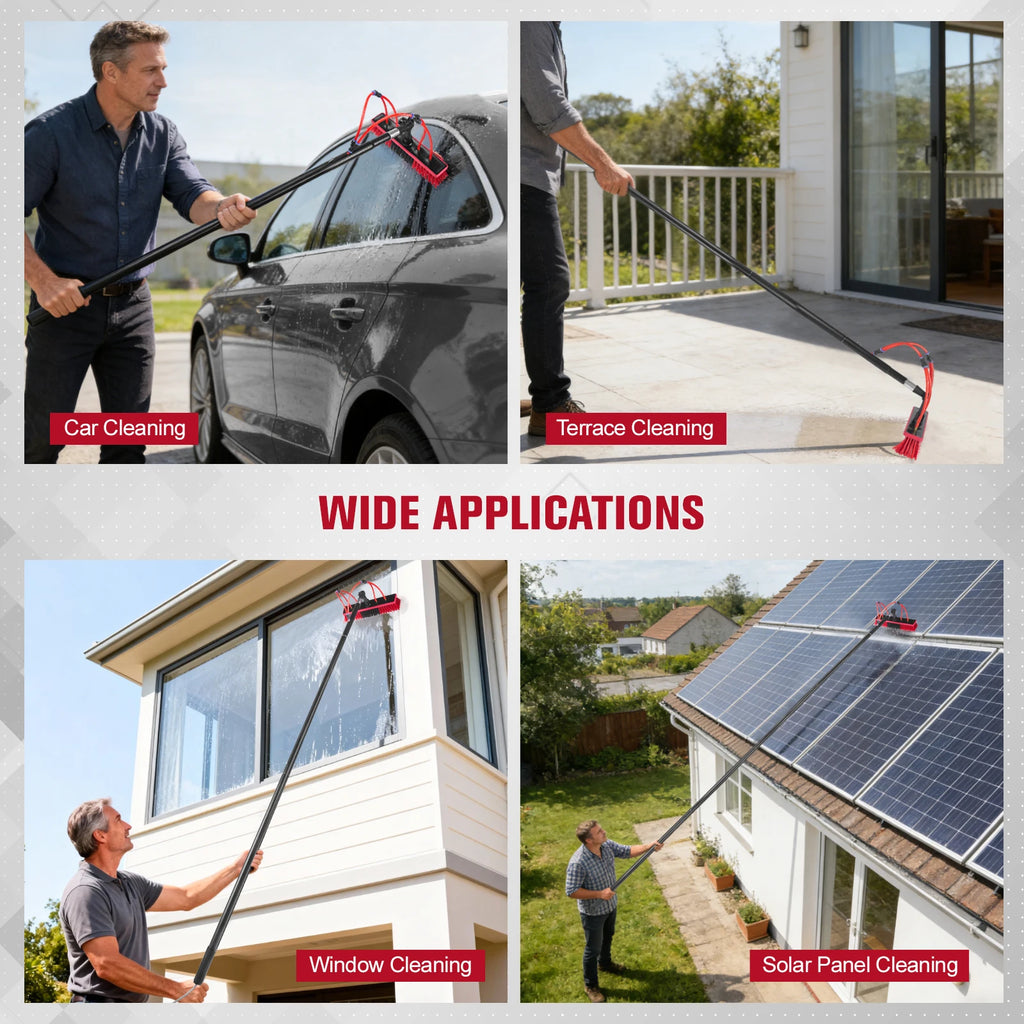 Teleskopbürsten-Set 4M mit Fensterwischer für die Reinigung von Fenstern und Solarmodulen