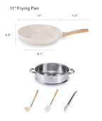 Set di Pentole in Alluminio da 21 Pezzi, Antiaderente, Bianco Granito, per Cucina a Induzione, con Coperchio, Doppio Manico, Utensili in Silicone, Senza PFOA