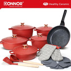 DONNOR 18-teiliges Antihaft-Aluminiumguss-Kochgeschirr-Set, großer holländischer Ofentopf mit Deckel und Griff für alle Herdarten, robuste Kasserolle JT274