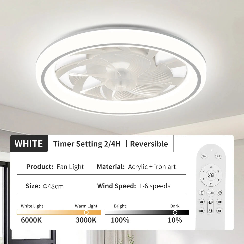 Ventilatore da Soffitto Intelligente con Telecomando e Luce Dimmerabile, Moderno per Camera da Letto, Silenzioso con LED