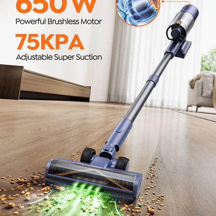 Laresar V11 650W 75000PA - Aspirapolvere senza fili ultra resistente, 90 minuti di autonomia, batteria rimovibile e display intelligente