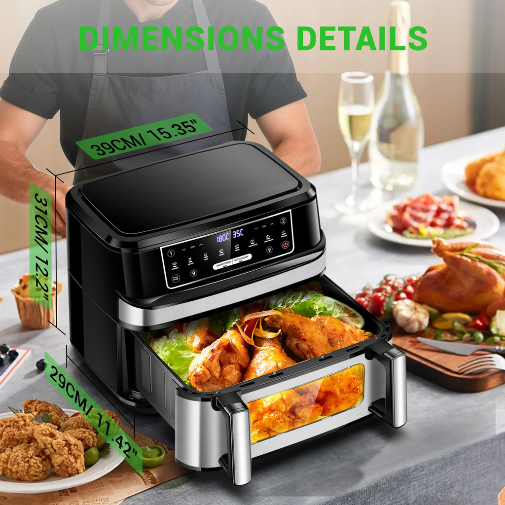Friggitrice ad aria calda 12 litri EMPHSISM KDF-5512DTW con doppia camera regolabile e 8 programmi