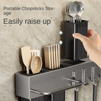 Mensola da cucina senza attrezzi, accessori da cucina, tubo per bacchette multifunzionale a parete, deposito per coltelli e attrezzi