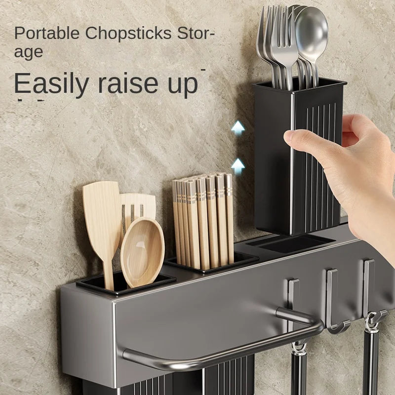 Mensola da cucina senza attrezzi, accessori da cucina, tubo per bacchette multifunzionale a parete, deposito per coltelli e attrezzi