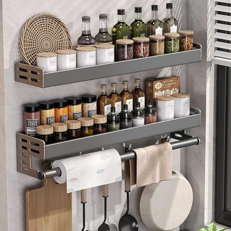 Scaffale da Cucina Color Canna di Fucile - Organizzatore Multifunzionale in Alluminio Senza Foratura per Spezie e Coltelli