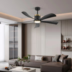 Ventilatore da Soffitto Reversibile da 52 Pollici con Luce, Nero e Oro, 5 Pale, LED 20W, 6 Velocità, Telecomando, Silenzioso, per Interni, Moderno, Estate e Inverno