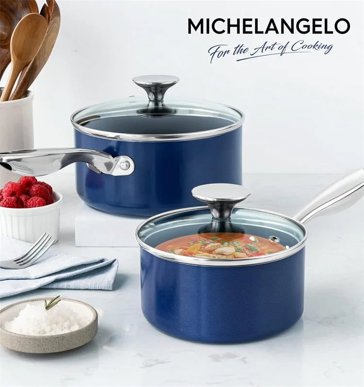 MICHELANGELO Antihaft-Aluminium-Soßenpfannenset, Milchtopf für zu Hause mit Edelstahlgriff, Suppentopf, Kochgeschirr