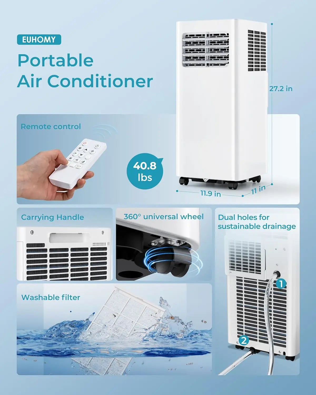 Condizionatori d'Aria Portatili 12000 Btu 3 in 1, Climatizzatore Portatile con Deumidificatore, Condizionatore da Pavimento per Casa