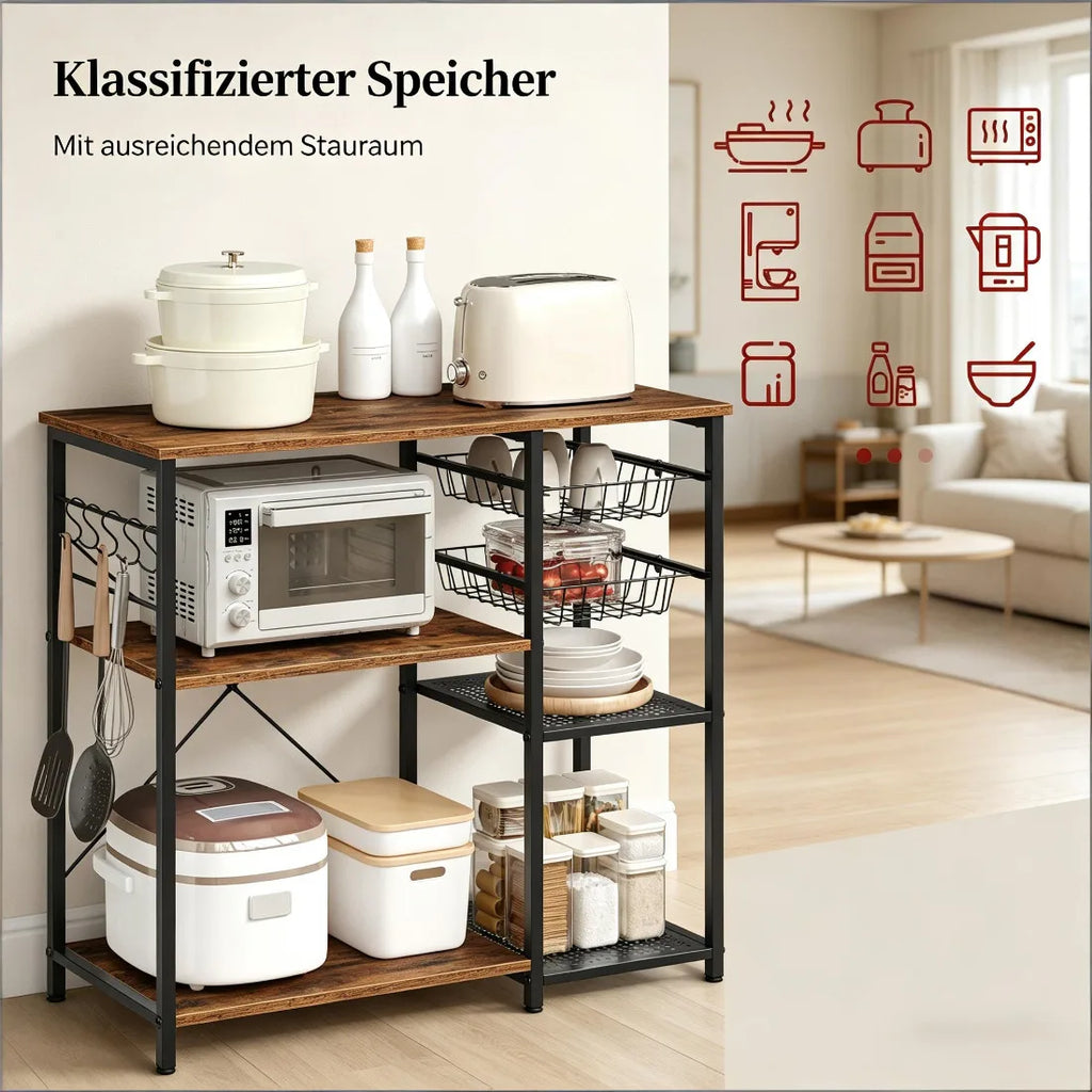 Robuste Ablage, Küchenregal, Beistelltisch, Bäckerregal, offener Mikrowellenständer, Ausstellungsregal – Vielseitiger Stauraum für Zuhause und Speisekammer
