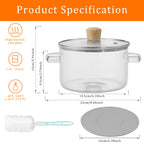 Glas-Topf mit Deckel Hitzebeständiger 1,6 l/54 Unzen Glas-Topf mit Doppelgriffen Antihaftbeschichteter Glas-Suppentopf Herdplatte