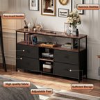 Mobiler TV-Ständer, TV-Tisch, TV-Möbel, mit LED-Beleuchtung und Stoffschubladen, Platte mit Tigerfellmuster, doppelter offener Stauraum und 4 Schubladen, zur Aufbewahrung von Elektrogeräten, DVDs, Büchern, für Wohnzimmer, Schlafzimmer