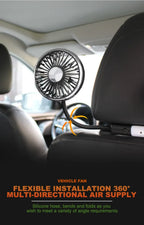Ventilatore portatile USB a doppia testa regolabile con interruttore indipendente, 3 velocità 360° °   Ventilatore da Poggiatesta per Auto, per Casa e Sedile Posteriore