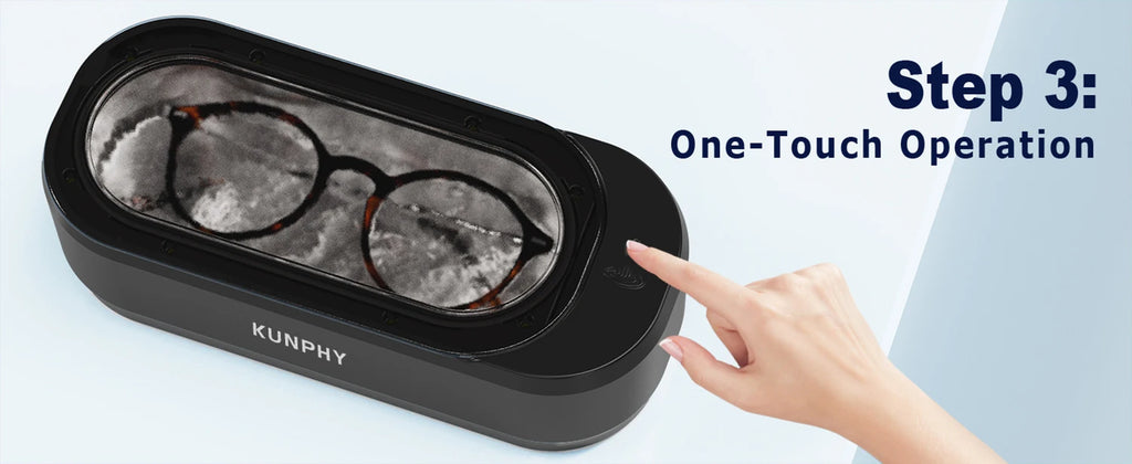 KUNPHY Ultraschallreiniger 350ml 46KHz Professioneller Ultraschallreiniger mit One-Touch-Bedienung Ultraschallreiniger für Ringe Brillen
