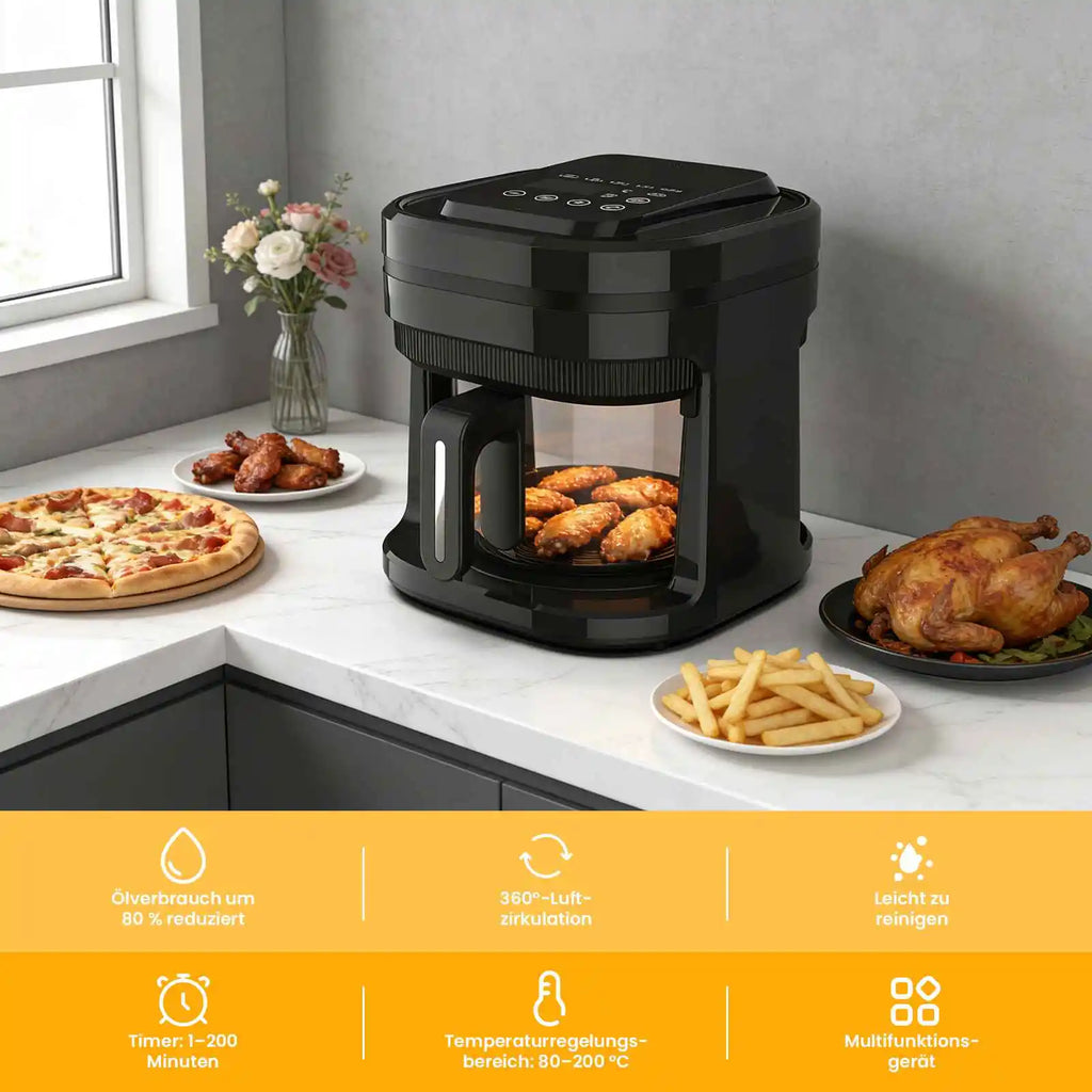 Friggitrice ad aria calda 9 litri, doppio cestello, touchscreen, nero