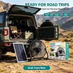 Arrango Solarbetriebener Standventilator, neigbar, leise, 3 Geschwindigkeiten, mit abnehmbarem Solarpanel für Wohnmobil, Angeln, Kühlung bei Stromausfall oder außerhalb des Stromnetzes