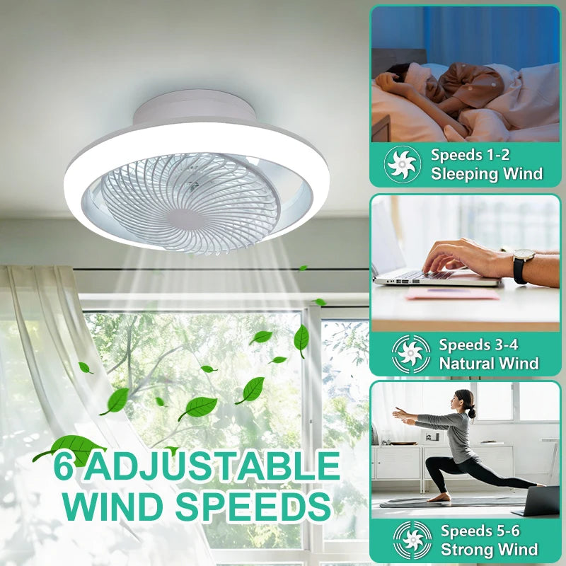 Ventilatore da Soffitto Intelligente con Luci a 360° °   Lampada Ventilatore Moderna Girevole con Controllo Remoto APP, Dimmerabile, 6 Velocità del Vento, Flusso d'Aria Reversibile per Interni