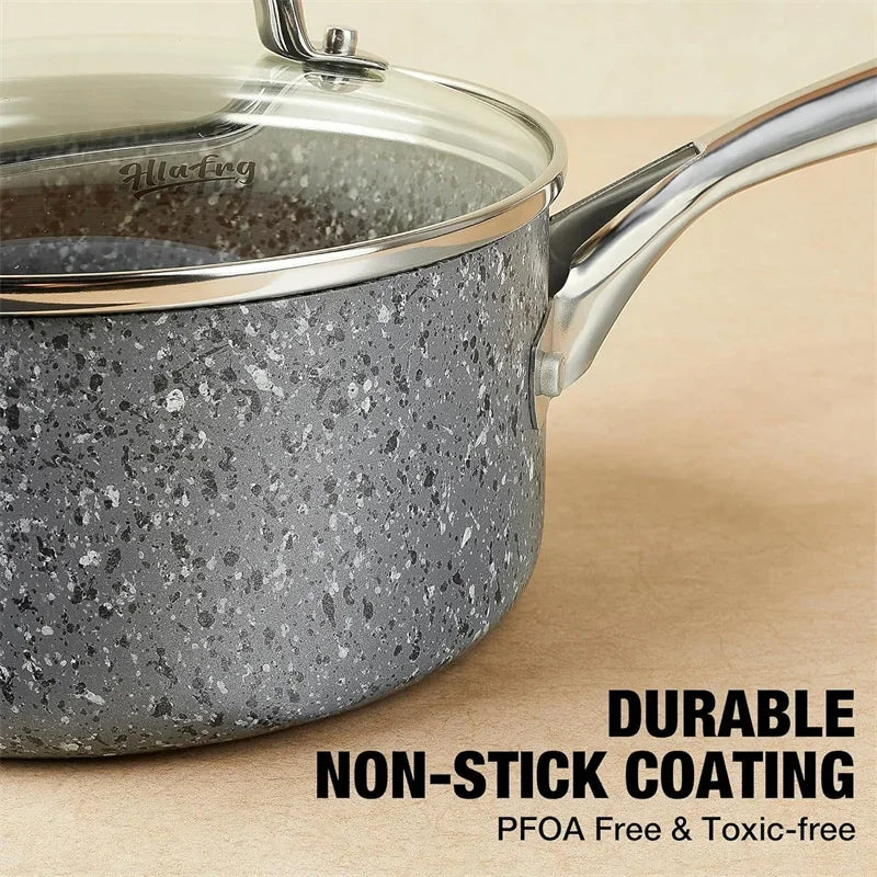 HLAFRG 3 pz/set Pentola Premium Durevole Rivestimento in Granito Pentola per Zuppa Pentola per Latte Domestico con Coperchio in Vetro per Fornello a Induzione Utensili da Cucina