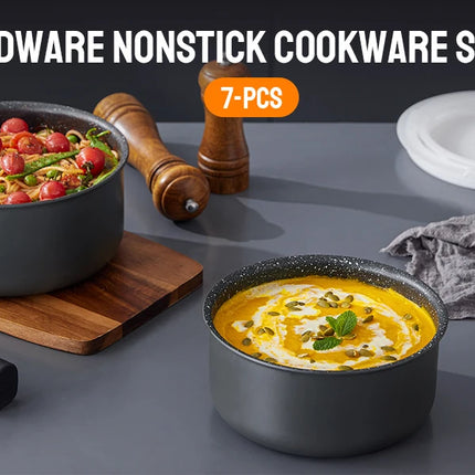 Non-stick saucepan set with removable handle and sealing lids, non-stick cookware set for induction hob