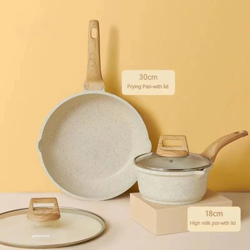 Set di 3-7 pentole e padelle Set di pentole antiaderenti Pentole a induzione in granito bianco Set da cucina antiaderente con padelle e casseruola