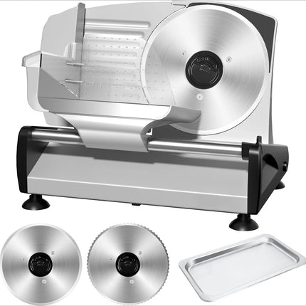 Meat Slicer with Quiet DC Motor, 200W Electric Slicer, Dual 7.5'' Stainless Steel Blades, Adjustable Thickness 0-15mm