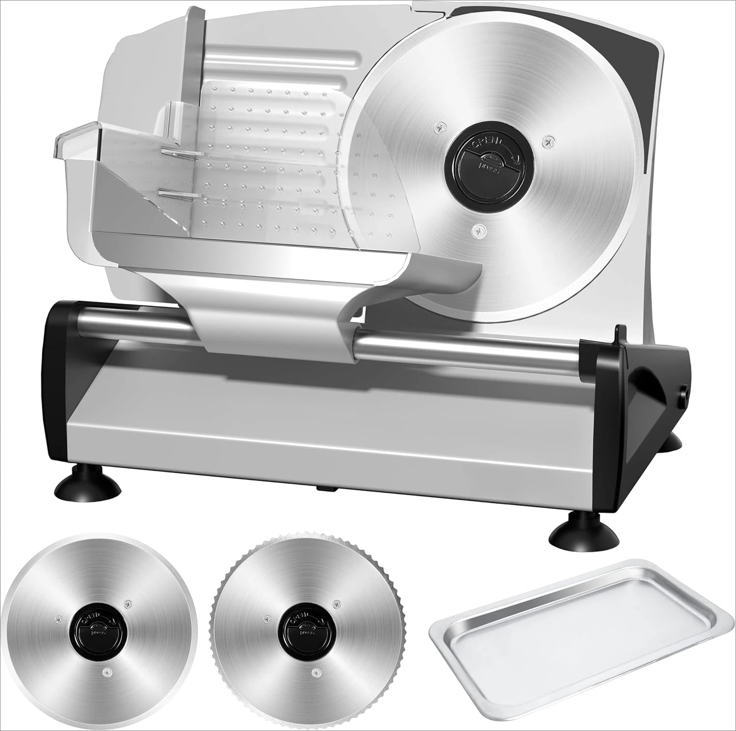 Affettatrice per Carne con Motore DC Silenzioso, Affettatrice Elettrica da 200W, Doppie Lame in Acciaio Inox da 7,5'', Spessore Regolabile 0-15mm