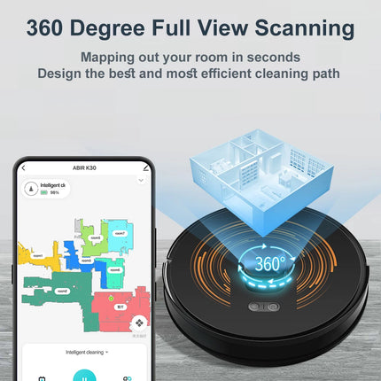 ABIR K30 Robot Vacuum Cleaner, Auto-Emptying Station, Lidar Laser, 6500PA Suction, Multi-Floor Mapping, Wet and Dry Appliance for Smart Home