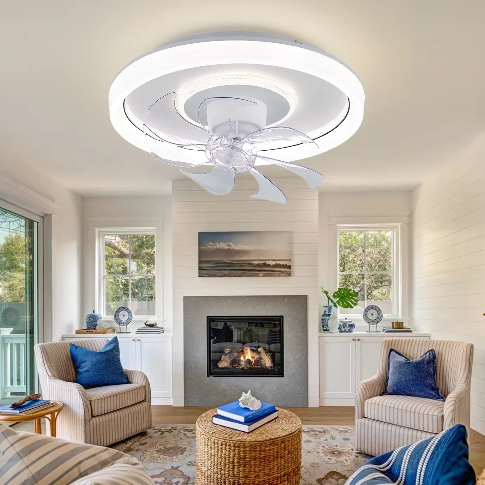 360 °   Ventilatore da Soffitto Rotante con Luce 220V, Dimmerabile Intelligente, 6 Velocità, Ventilatore Elettrico Decorativo per Casa, Camera da Letto, Balcone
