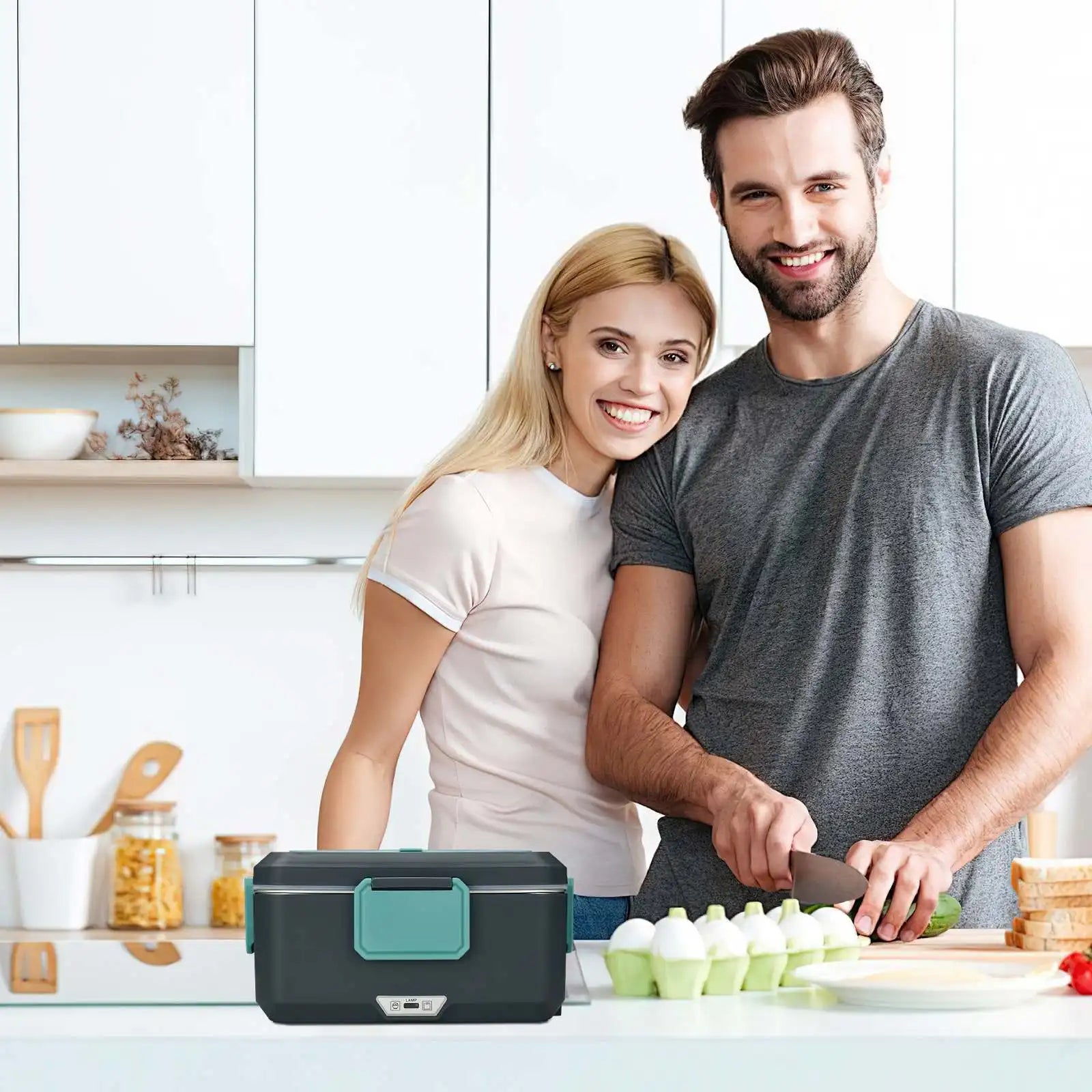 90-W-tragbarer Speisenwärmer für Auto & Zuhause, 2,5 l elektrischer Lunchbox-Speisenwärmer, auslaufsicherer Behälter aus Edelstahl, schnell aufheizende Mahlzeiten