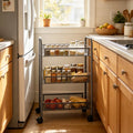 Carrello da Cucina a 3 Ripiani Grigio, 46x26x64 Cm, Materiale in Ferro, Struttura Robusta e Spessa, Organizzazione a Strati, Ruote Universali Flessibili, Antiruggine e Resistente all'Usura, Facile Installazione, Organizzatore