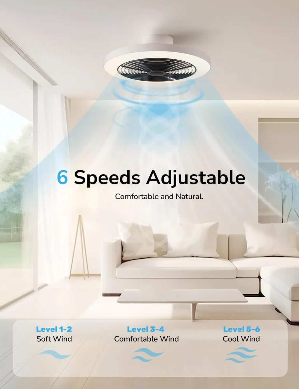 Ventilatori da soffitto Orison con luci, ventilatore da soffitto a basso profilo con luci e telecomando, 6 velocità di ventilazione, ventilatore da soffitto intelligente a incasso per camera da letto, cameretta e soggiorno 1