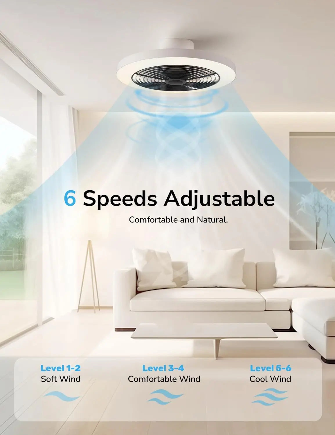 Ventilatori da soffitto Orison con luci, ventilatore da soffitto a basso profilo con luci e telecomando, 6 velocità di ventilazione, ventilatore da soffitto intelligente a incasso per camera da letto, cameretta e soggiorno 1
