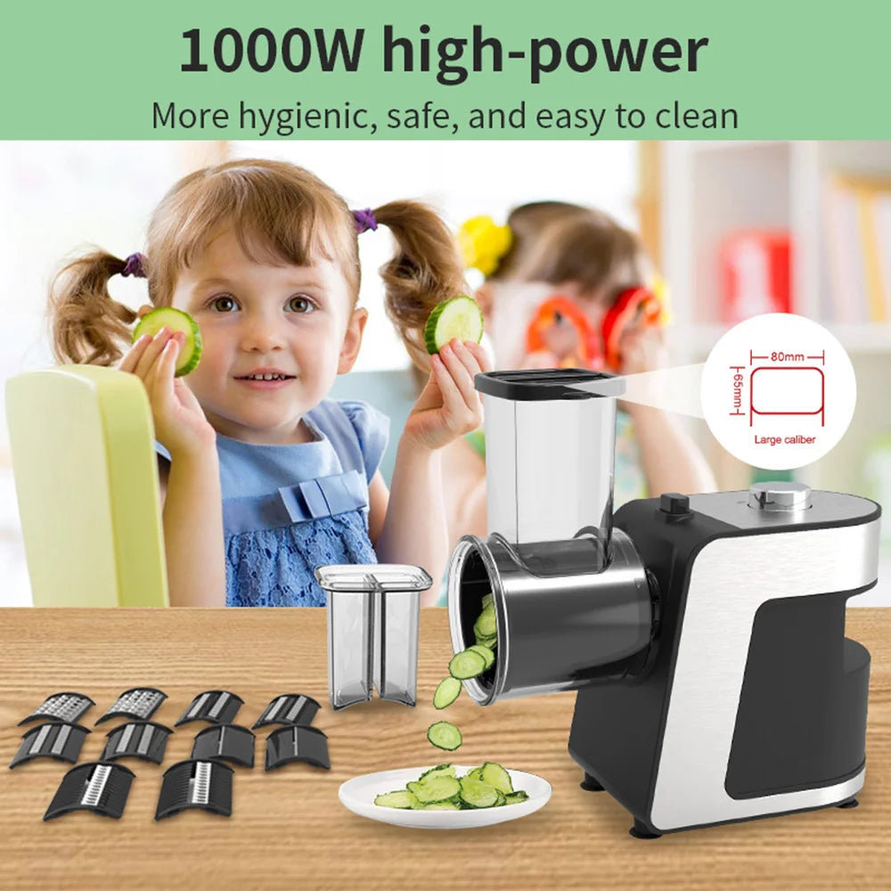 Elektrischer 5-in-1 Gemüseschneider, Reibe für Käse, Karotten und Kohl, Küchenmaschine