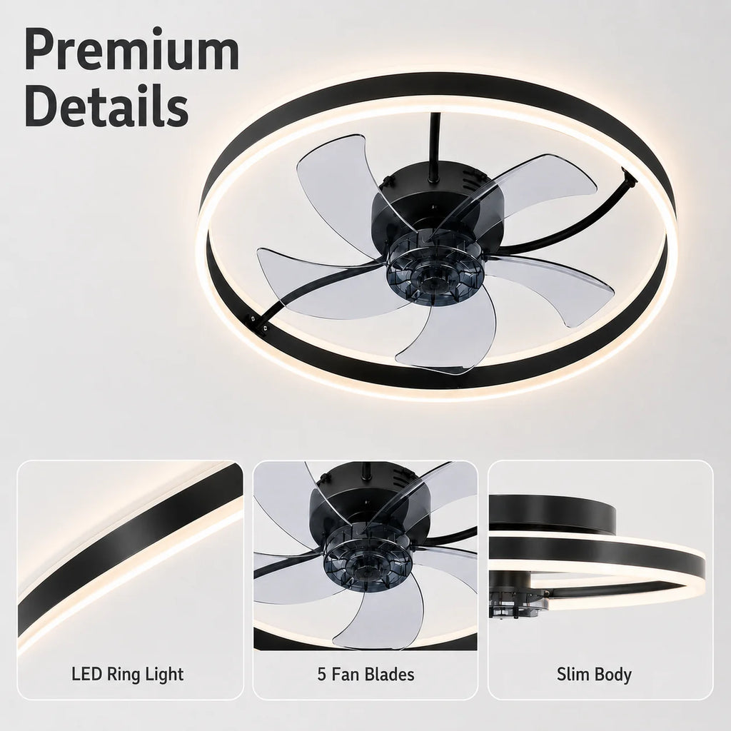 Ventilatore da soffitto con luce LED 50 cm Oraymin moderno telecomando dimmerabile 6 velocità