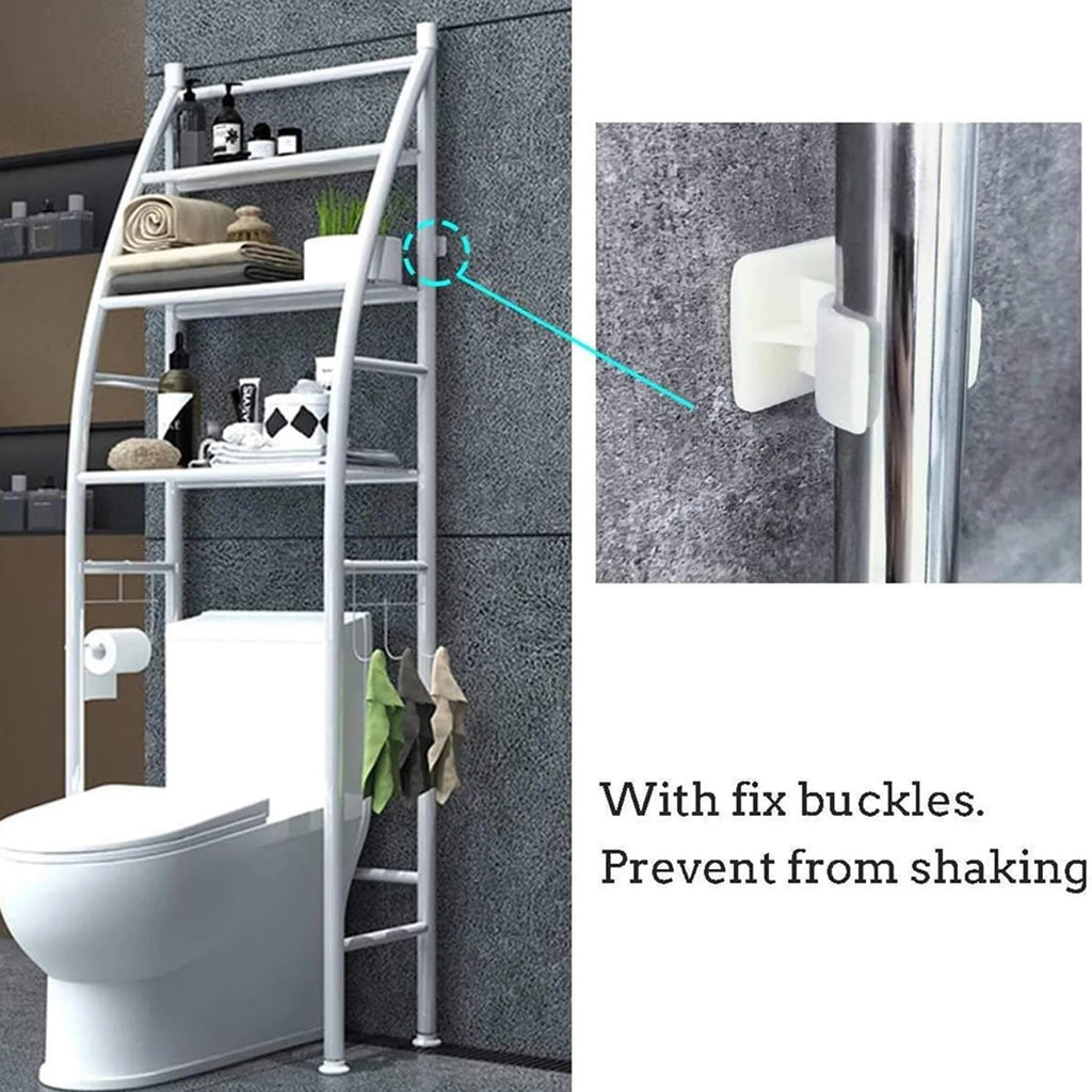 Badezimmer-Ablageregal, 3 Ebenen, Metall, über der Toilette, hohe Tragfähigkeit, mit Sicherheitsbarriere, ohne Bohren, Standregal